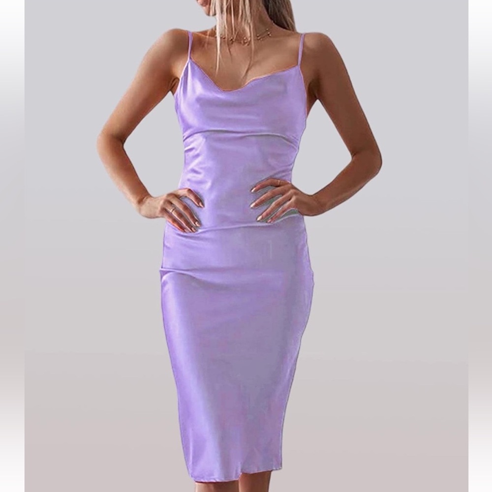 Lilac Satin Slip Midi Dress - Womens